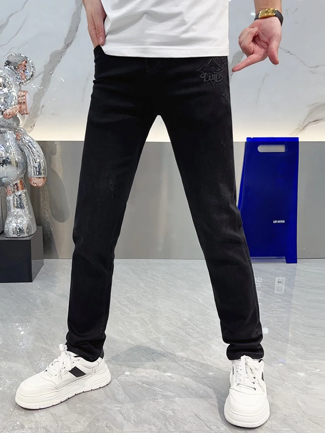 

Faionable Slim Fit Men's Jeans Luxury mat Design Autumn Winter Sli Letter Emed Versatile Comfortable Breathable