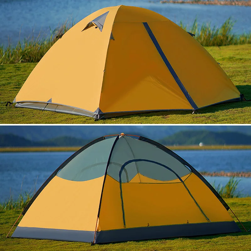 Ultralight Mountain Camping Tent Double Layer Silicone Nylon Fabric Wind Rain Proof Shelter For Outdoor Backpack Trip Use