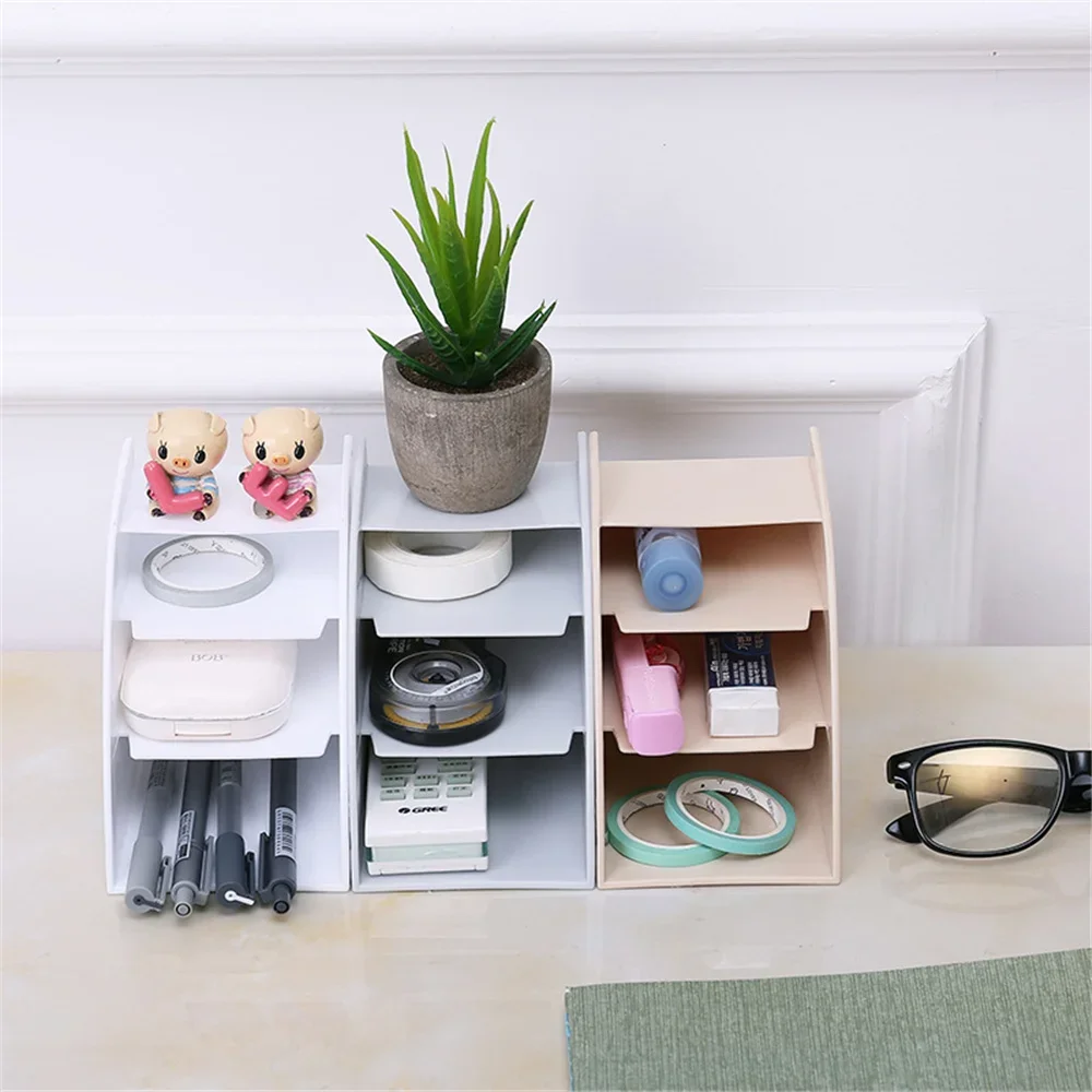 Plastic Desktop Organizer Makeup Office Storage Containers System TV Remote Control Holder Tea Table Tidy 3 Grid Wholesale