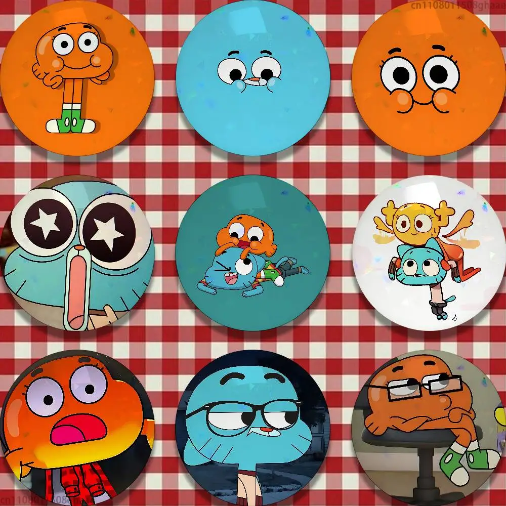 

A-Amazing World Gumball 58mm Badge Brooches on Backpack Clothes Handmade Round Enamel Pins for Jewelry