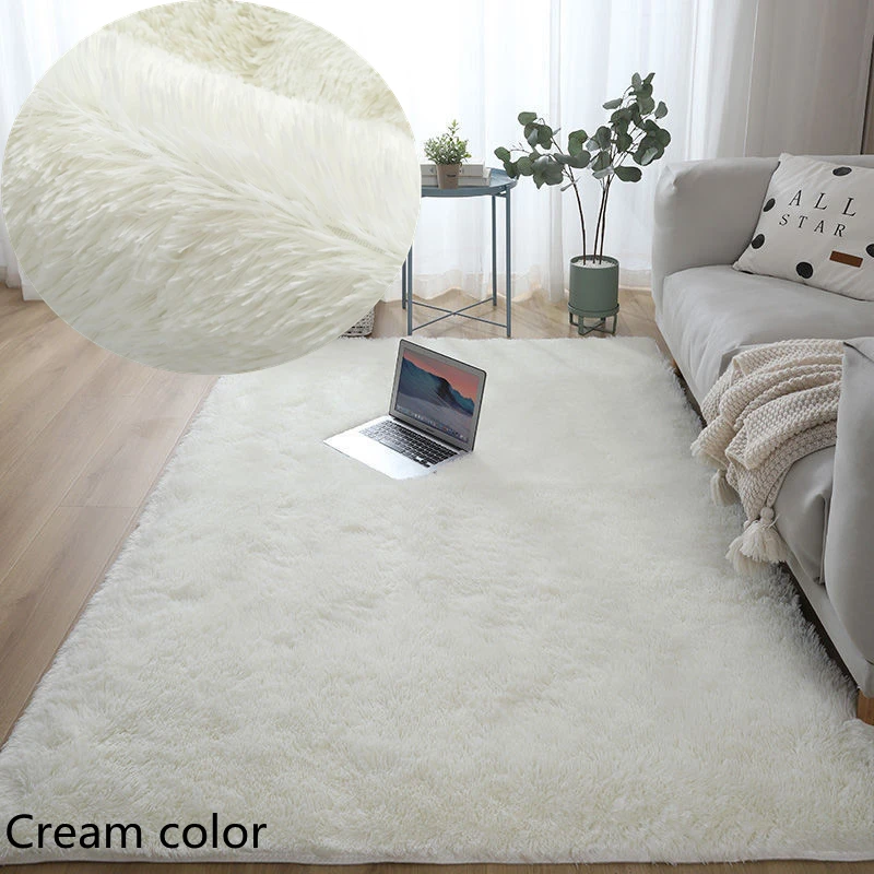 VIKAMA White Fluffy Carpet  Living Room Decoration Thicken Bedroom Bedside Mats Non-slip Children's Room Soft Large Rugs