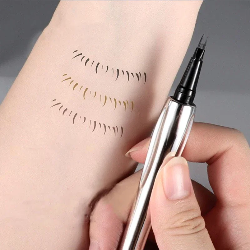 Crayon à sourcils liquide multifonctionnel 3 en 1, pointe Ultra-fine, 2 broches, pour sourcils, Eyeliner et cils inférieurs, résistant aux taches