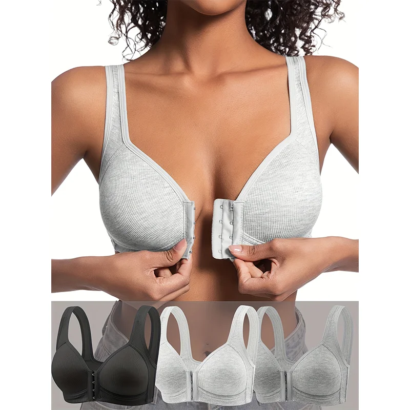 Slim-adjustable front-fastening bra with shaping and lifting function, without underwire, front snap bra