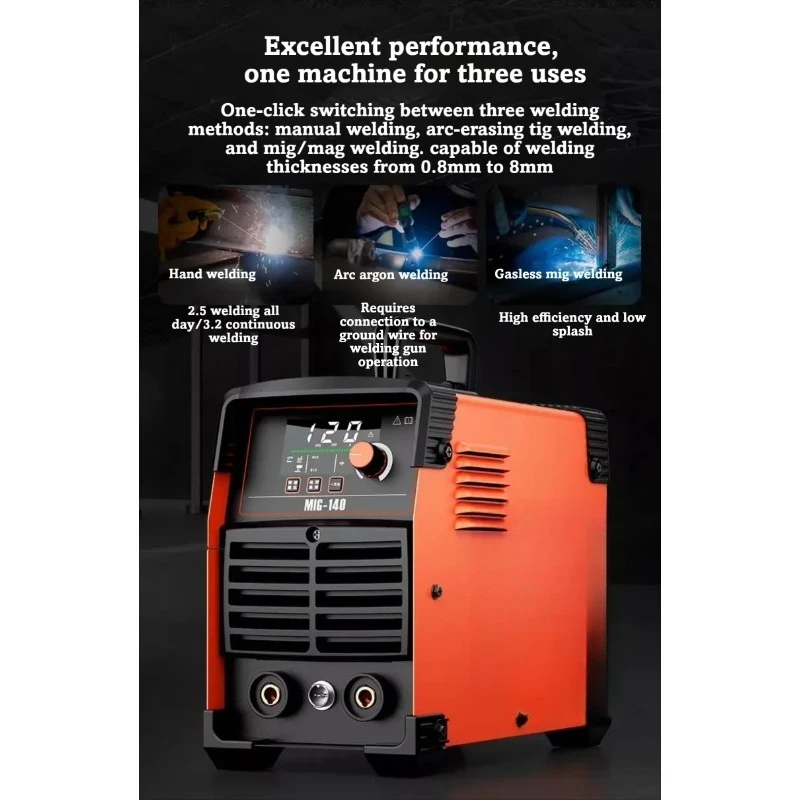 MIG140 3 in 1 IGBT Welder 220V No Gas MIG MMA TIG Welding Machine Household Portable Welder for Metal Cutting Rust Removal
