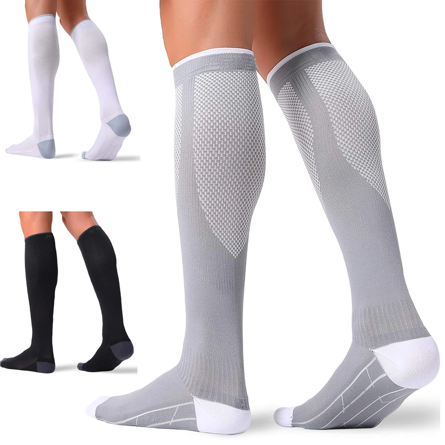 

1/2 Pairs Unisex Knee High Compression Socks 20-30mmHg Graduated Pressure Socks for Running Hiking Travel Flight Fitness Sports