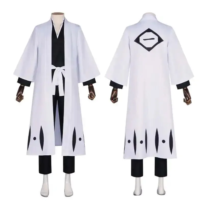 Anime Aizen Sousuke Cosplay disfraz peluca conjuntos lejía mil años guerra de sangre Gotei 13 equipo 5 capitán bata kimono trajes dl;1