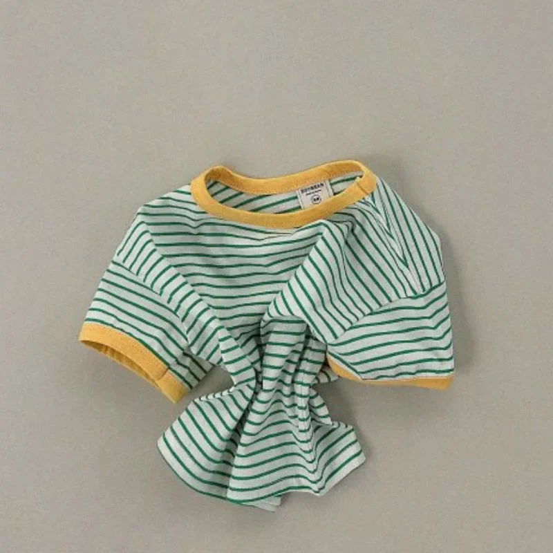 2024 Kids Girls Summer Cotton Clothing Suit 2Pcs Children Striped Short-Sleeve T-Shirt + Shorts Sets Baby Fashion Loose Outfits