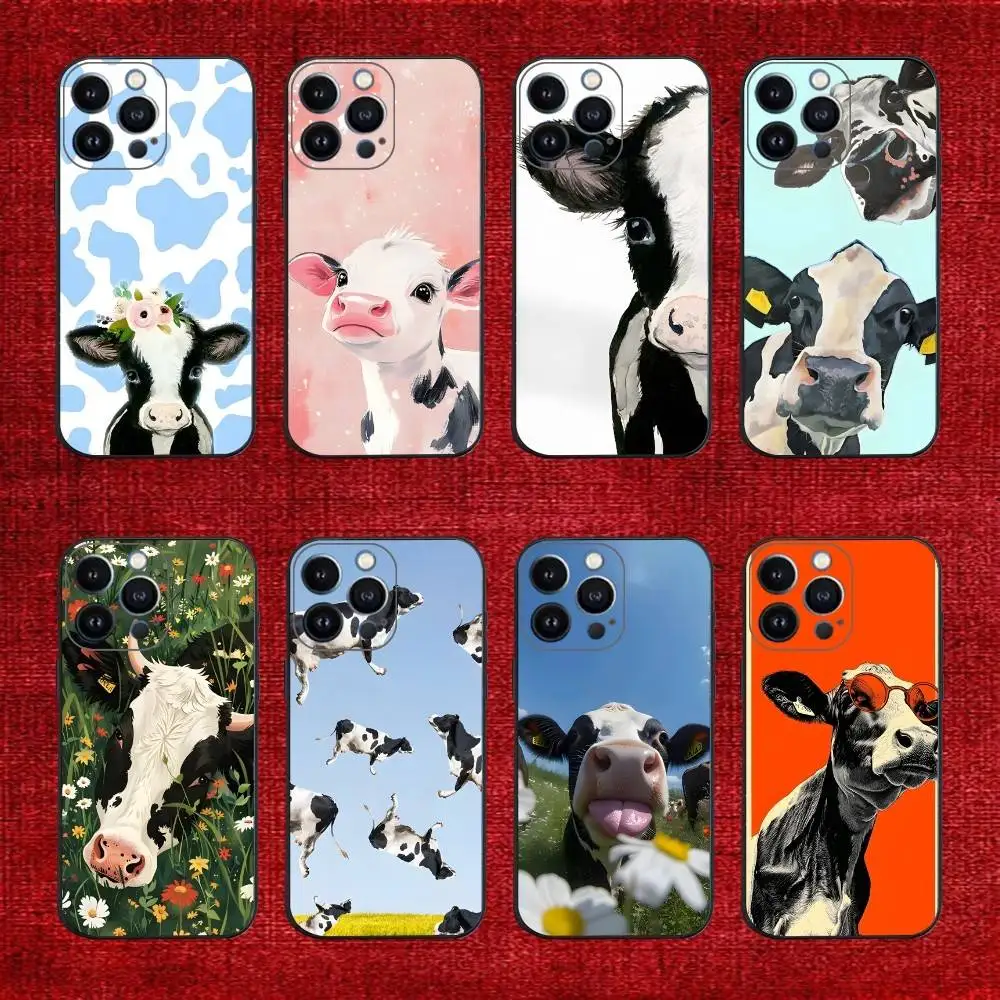 

Flower Milk Dairy Cow Cows OX Phone Case For iPhone 16e,16,15,14,13,12,11,Pro,X,XS,Max,XR,Plus,Mini Soft Black Cover