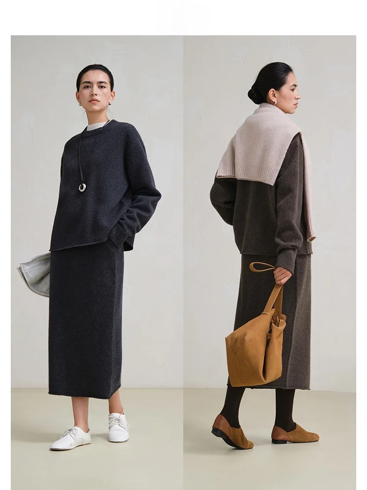 

Lp Travel Original 00 шерстяной вязаный свитер и f комплект юбки, теплый круглый трикотаж, женский зимний цвет для поездок на работу