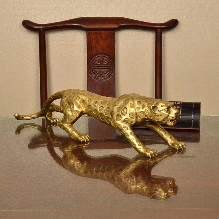 

11 Inches Chinese Folk Bronze Copper Lucky Money Leopard Cheetah Art Statue.