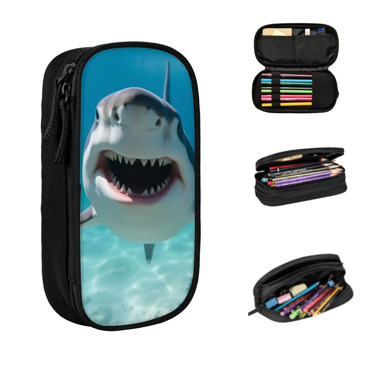 

Cartoon Shark Opens Its Mouth Animal Pencil Case for Students Gifts Pen Box Pencil Bag Stationery Supplies Pen Holder Bag