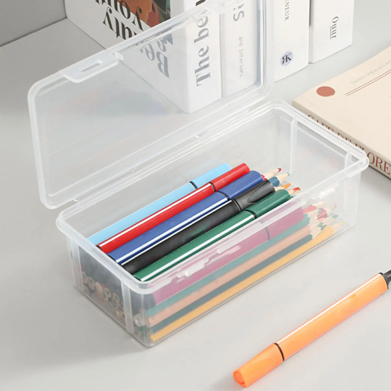 Clear Pencil Holder Utility Box Pen Holder with Snap-Tight Closure Latch for Pen Pencil Eraser Ruler