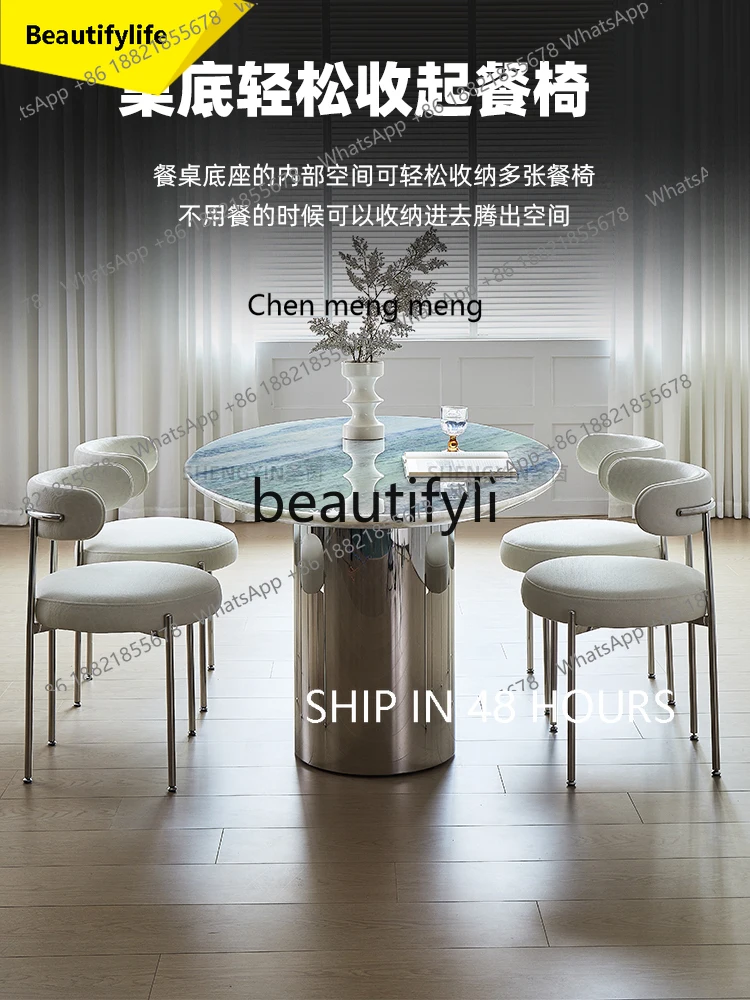 2003 Blue Crystal Luxury Stone Dining Table Translucent Italian Style Light Luxury Pure Natural Marble Oval Table