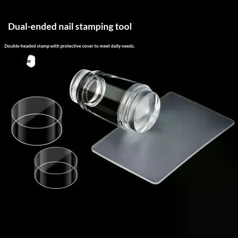 Transparenter Nagelstempel mit Schaber, 2 Jelly-Silikon-Stempelköpfe für French Nails, Nagelkunst-Stempelplatte, Maniküre