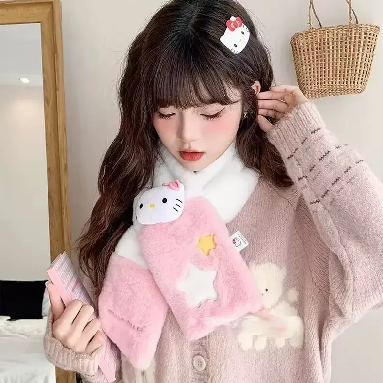 Hello Kitty de Sanrio, un versátil accesorio de moda para niñas en otoño e invierno, lindo, lindo y divertido, con un toque suave