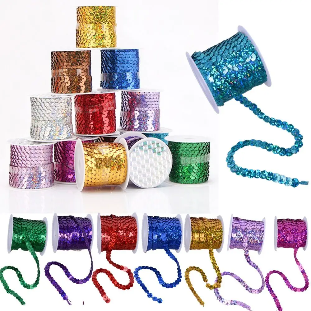 Colorful 5M Sequins Trims 6mm Loose Paillettes Shiny Round Decorative Lace Crafts Cloth Accessory/Bags/Garment