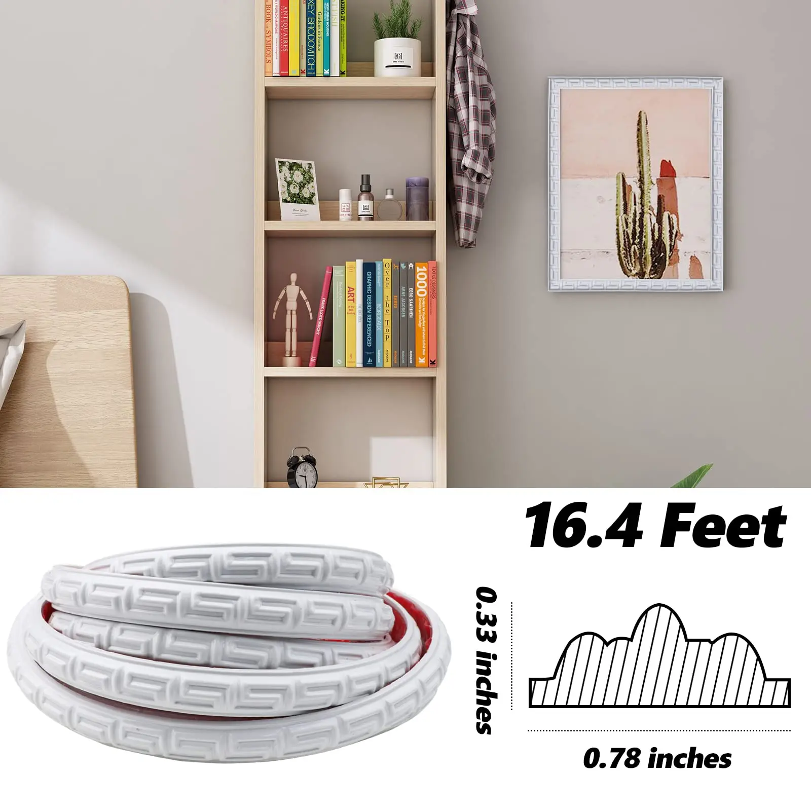 Auto-adesivo flexível Crown Molding Trim, White Baseboard Peel e Stick Trim para Wall Edge, 16,4 pés de