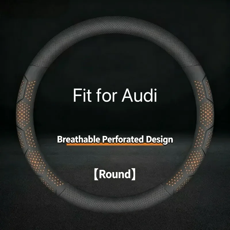 For Audi Nappa Leather Steering Wheel Cover, O+D Shape, New Style, 38cm, Anti-Slip Sweat-Absorbent, Auto Interior Mod Protector