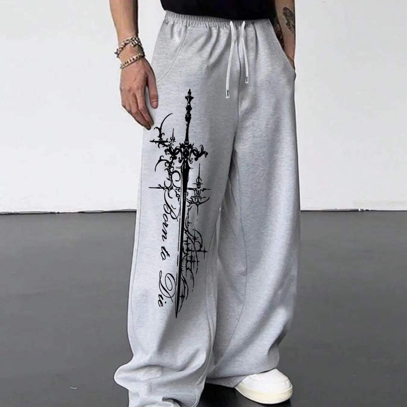 Herren Casual Gerade Geschnittene Hose Gotischer Dunkler Stil Herren Lockere und Bequeme Freizeit-Sporthose Jogging-Hose – Detail 4