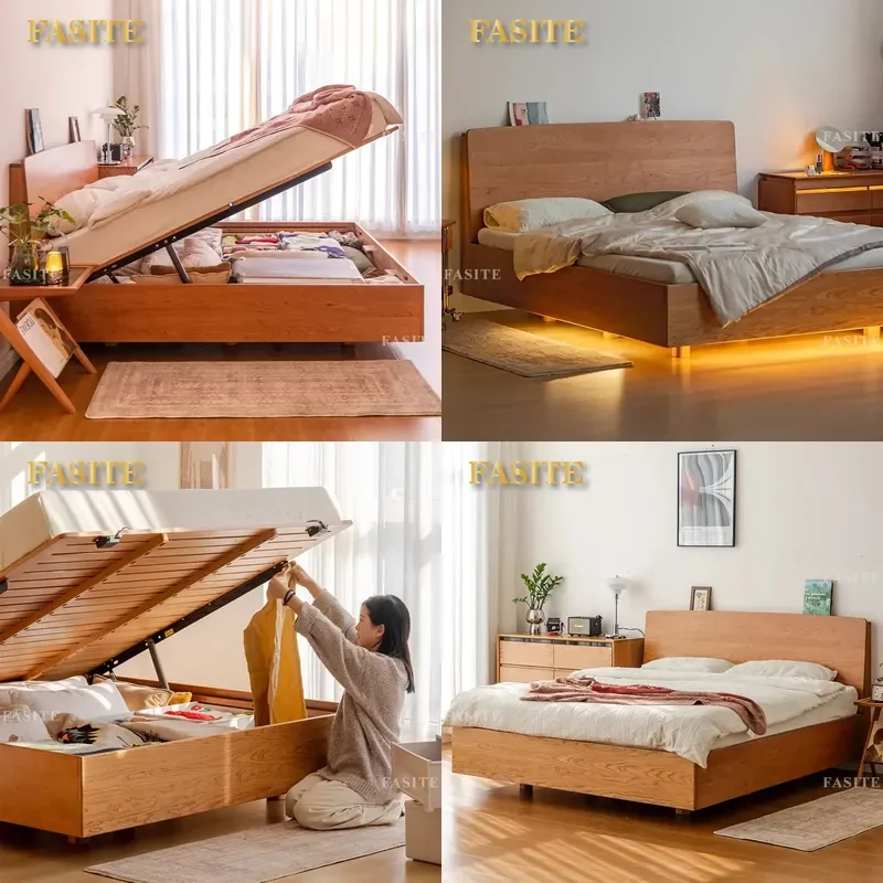 For Solid Wood Cherry Tall Box Bed Household Off-Ground Storage High Bed Frame with Suspended Design Durable Furniture