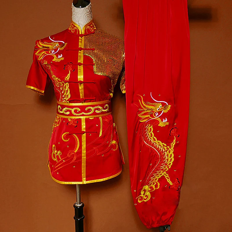 High-end Wushu Uniform Dragon Embroidery Professional Changquan Nanquan Kung Fu Performance Suit Routine Competition Set Custom
