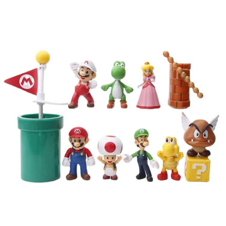 Figuras de Anime de Super Mario, hombre con forma de seta, decoración de pasteles Kawaii, adorno Yoshi, cama de carretera, muñecos Louis, juguetes para niños, regalos de vacaciones