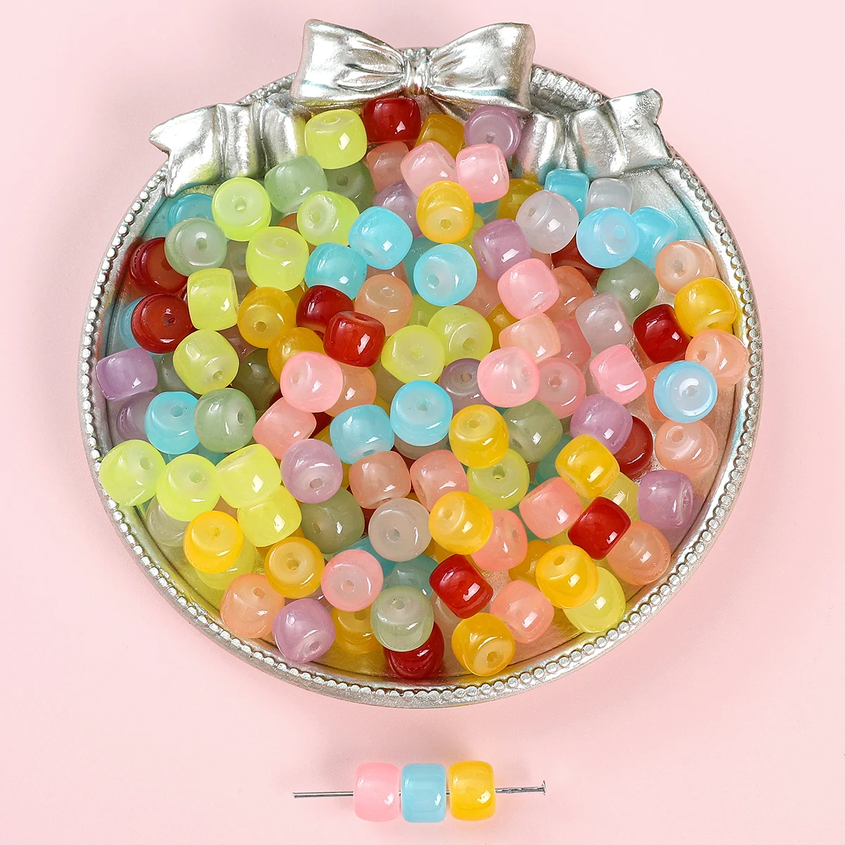 

8x6mm Aperture About 1.5mm Glass Imitation Jade Barrel Beads Round Loose Beads For DIY Jewelry Making Bracelet Necklace 30pcs