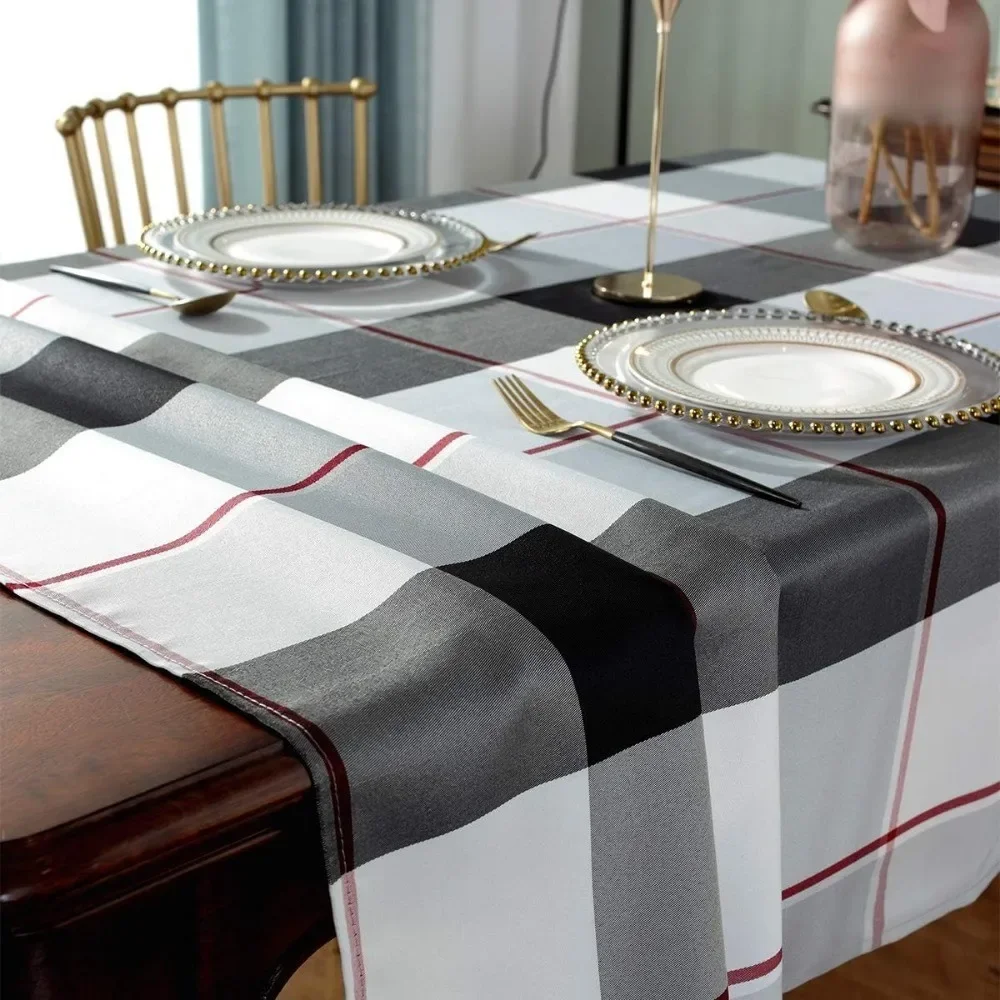 1pc Rectangular Tablecloth - Buffalo Check Style Polyester Tablecloth - Rectangular - Gray - yzb