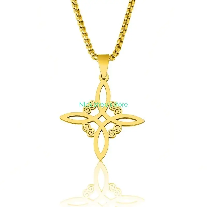E15E Celtic-Knot Necklace Witchs Knot Amulet Pendant Clavicle Chain Good Luck Symbol Protections Choker Necklace for Women