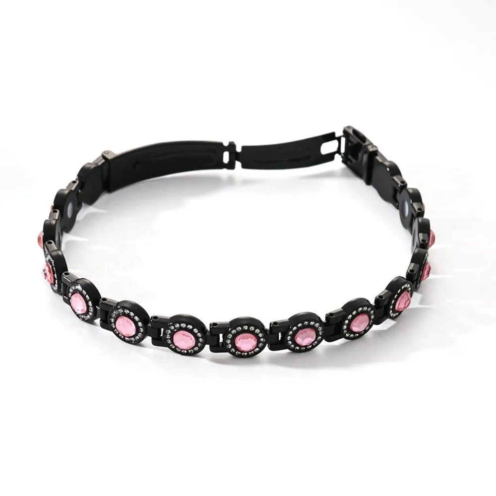 Stainless Steel Magnetic Bracelet High Polished Magnet Anti Static Bangle Smooth Rust-proof Rhinestone Wrist Chain Outdoor