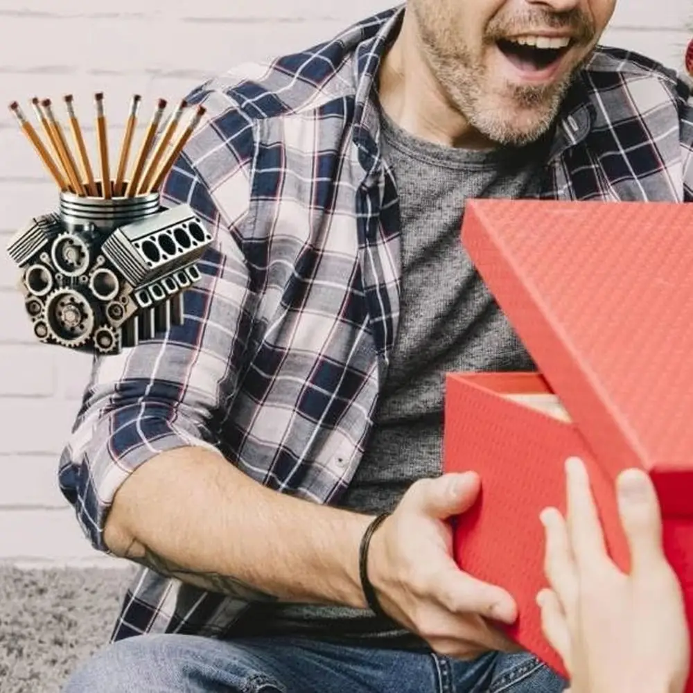 

V6/V8 Engine Shaped Engine Block Pen Holder Crafts Ornaments Pencil Organizer Fun Resin Desktop Decor Gifts