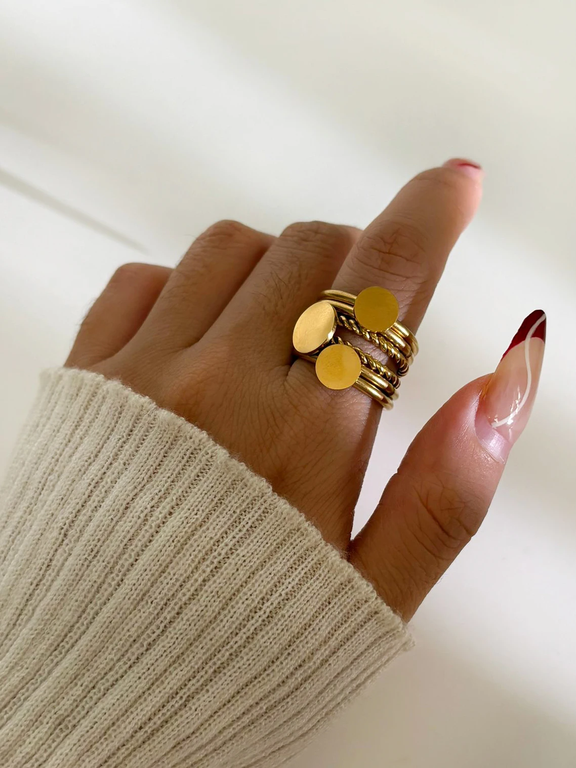 Peri\'sBox Detachable 6pcs Gold Plated Geometric Round Square Finger Rings for Women Men Unique Stainless Steel Stackable Jewelry