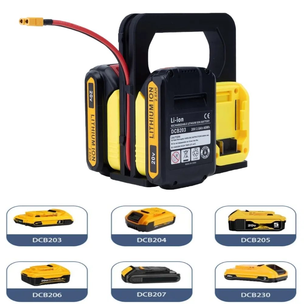 For DeWalt 20V/60V Lithium Ion Series 4 Battery Adapter Holder Co Connected Power Supply XT60 General Female Socket（No Battery）