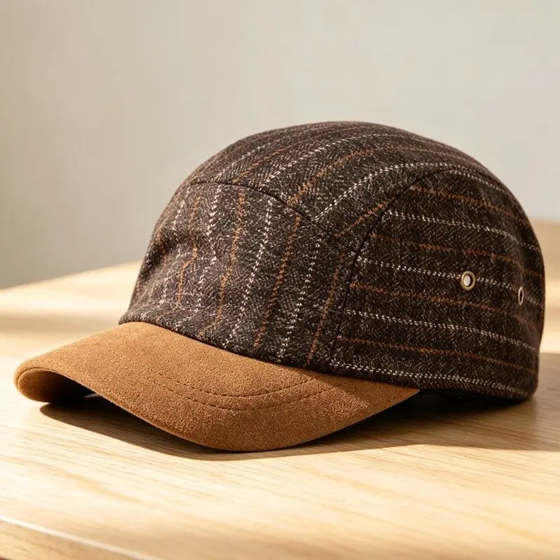 2026 New Japanese Retro Striped Wool Baseball Cap Unisex Color Block Casual Visor Hat