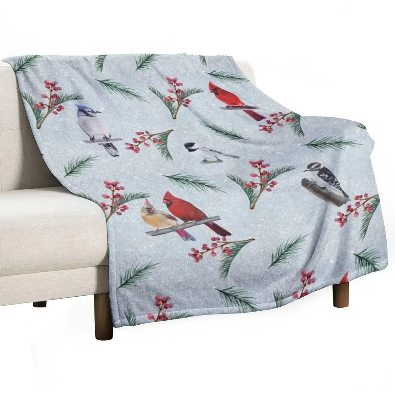 

Birds and Berries Winter Holiday pattern Throw Blanket Bed Fashionable Picnic Furrys Sofa Blankets