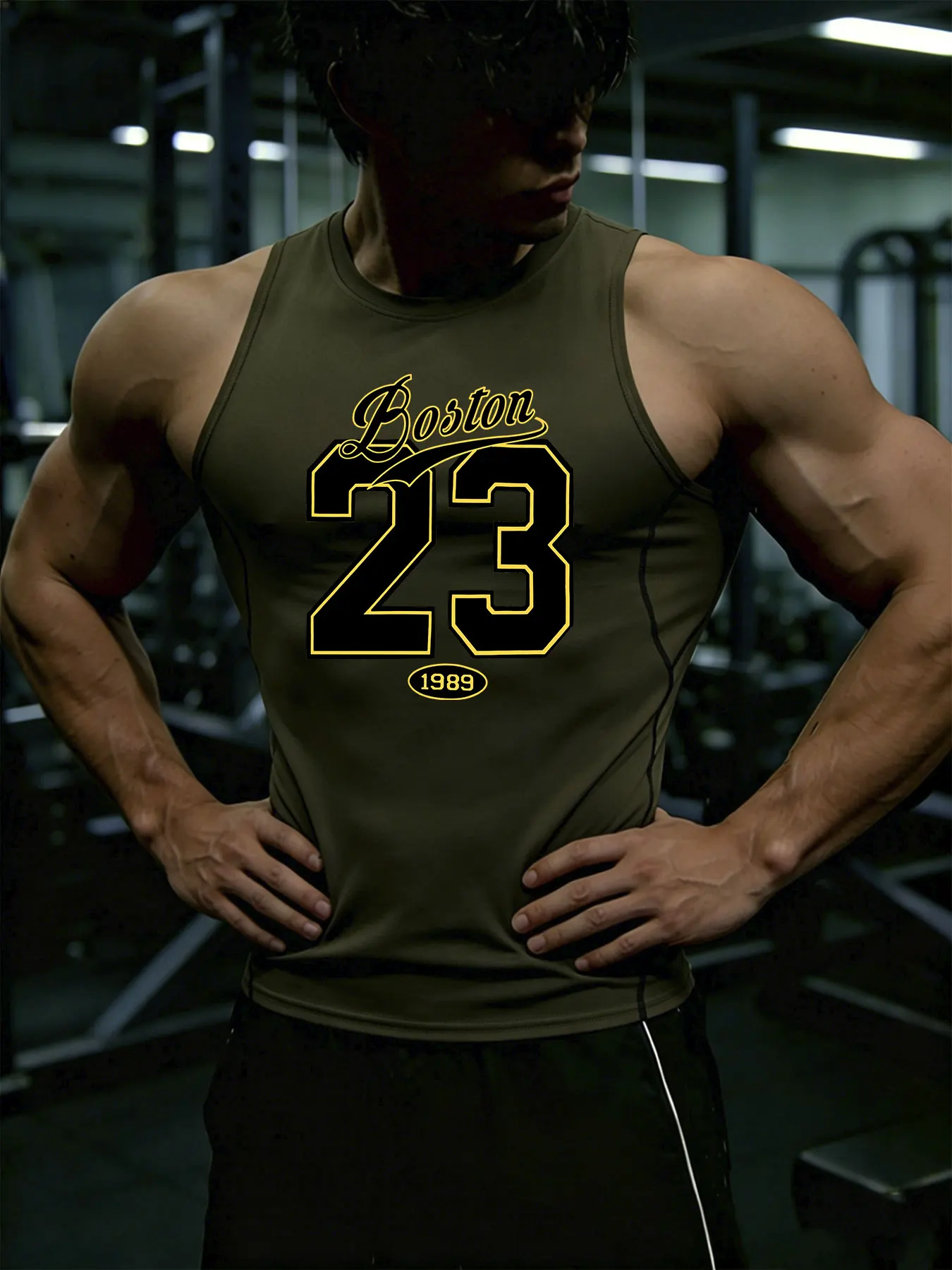 Men Quick Dry Compression Gym Tank Top Vintage Boston 23 Art Print Sleeveless Vest Workout Bodybuilding Fitness Muscle Tops`