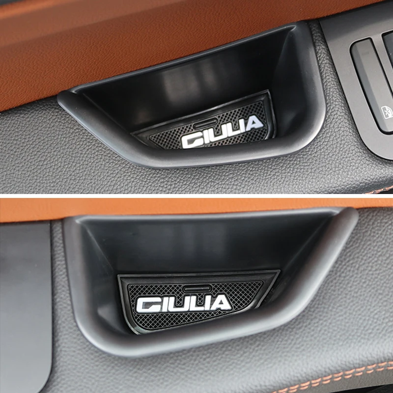 حقيبة تخزين فتحة مقبض الباب، صينية صندوق مسند الذراع لوحدة التحكم المركزية لألفا رومو جوليا، لوازم تخزين السيارة الداخلية #2