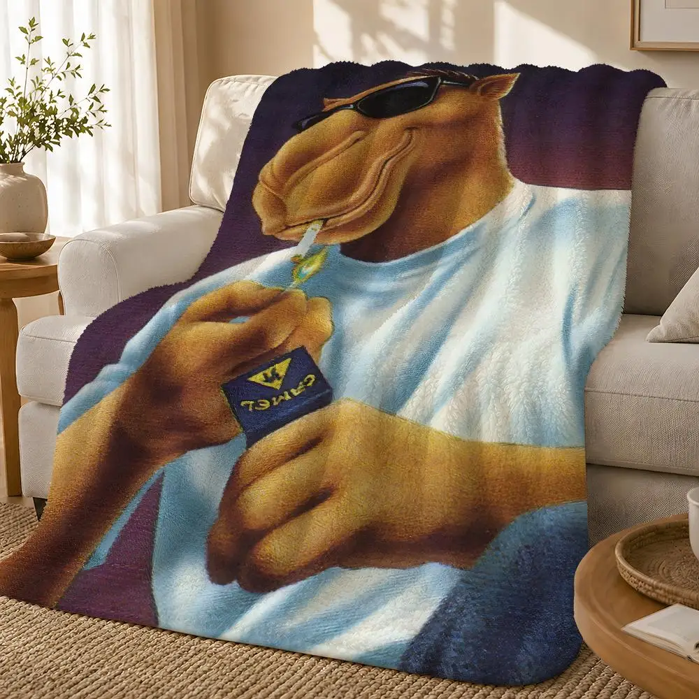Cool C-Camel Throw 1pc Flannel Blanket Soft Lightweight Warm Cozy For Bedroom Sofa Bed