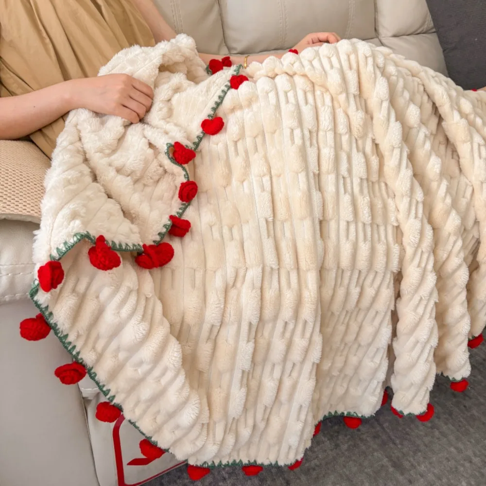 

Multi-Use Fleece Rose Bouquet Blanket Soft Finished Floral Throw Blanket Warm Handmade Hand-Knitted Rose Blanket Birthday Gift