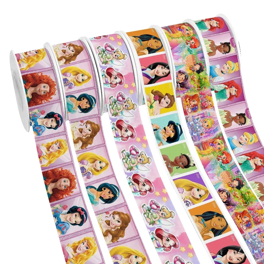 

10 Yards Disney Princess Snow White Aurora Mulan Tiana Printed Grosgrain Satin Ribbon For Cheer Bows DIY Craft Supplies