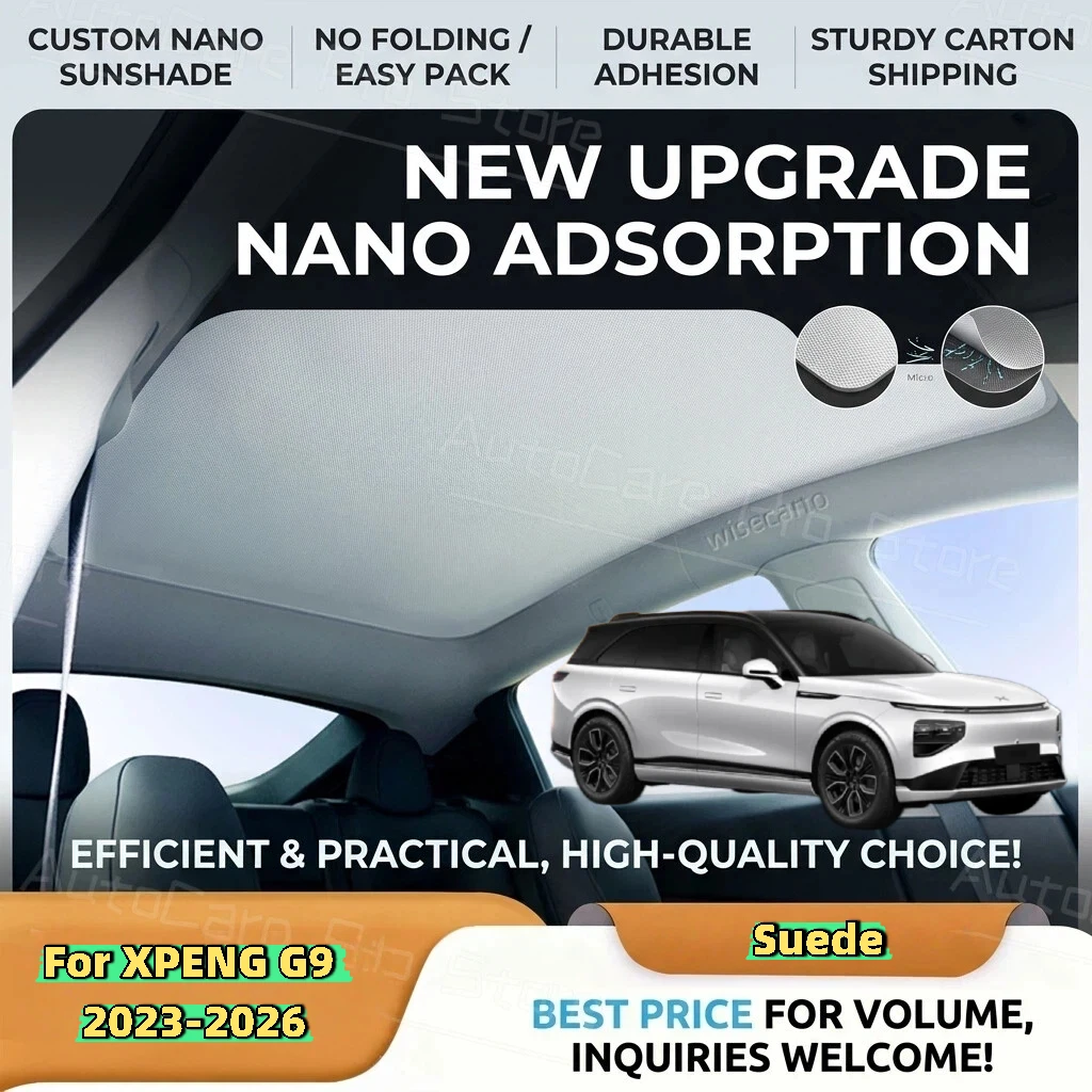 Car Suede Fabric Electrostatic Adsorption Sunroof Sunshade For XPENG G9 2023-2026 Auto Anti-uv Heat Insulation Skylight