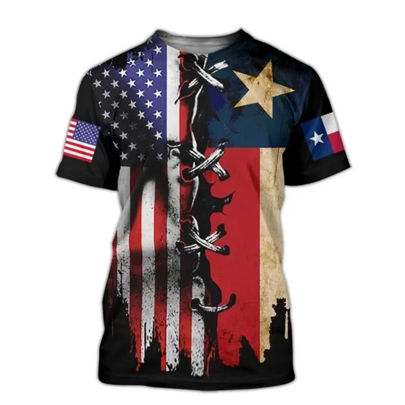 Texas 3D Print Men's T-shirts Summer Fashion Short Sleeve T Shirt For Men Vintage Casual Round Neck Male Personalised Clothing