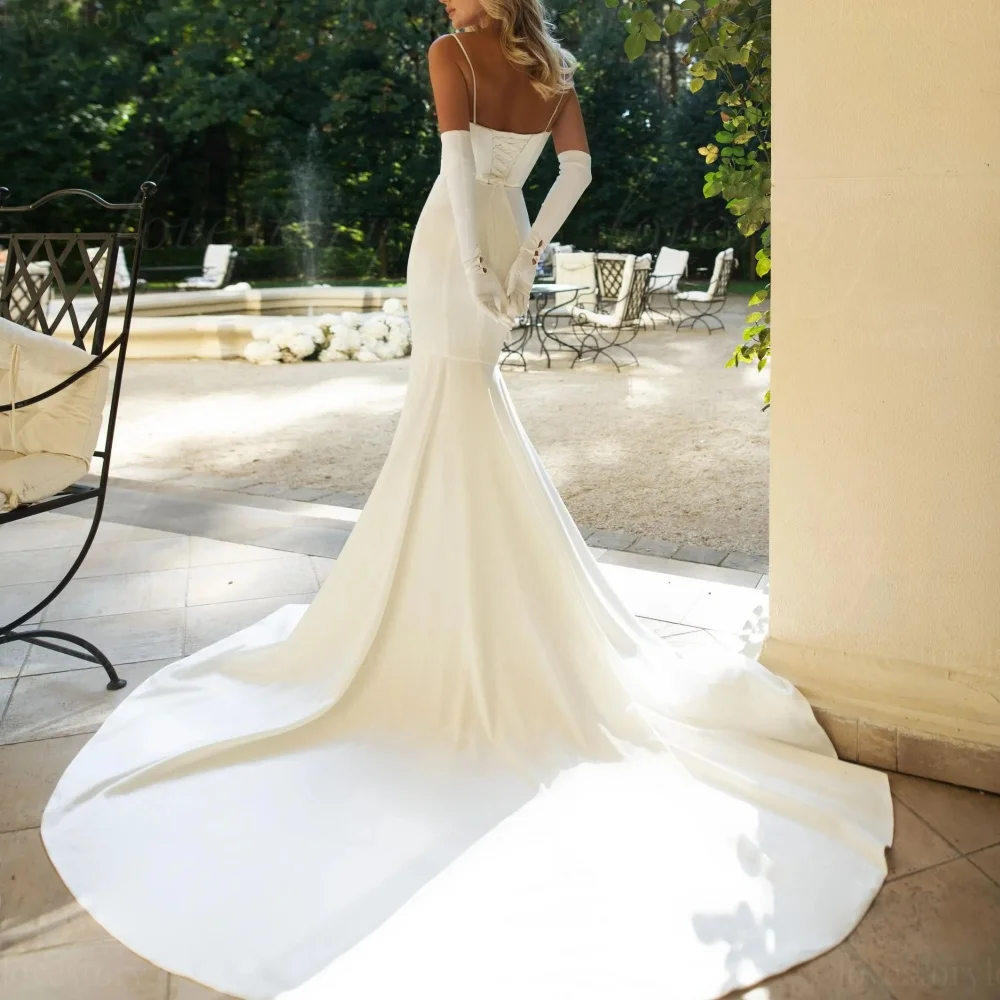 Mermaid Customized Wedding Dresses Spaghetti Straps Bride Dress Satin Back Lace Up Bridal Gown Vestido De Novia
