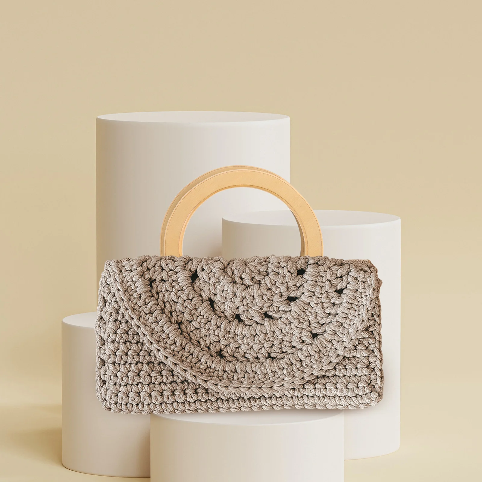 

6Pcs Round Wooden Handbag Handles Replacement Sturdy Grip for DIY Tote Bags Macrame Clutch Bag Making Supplies