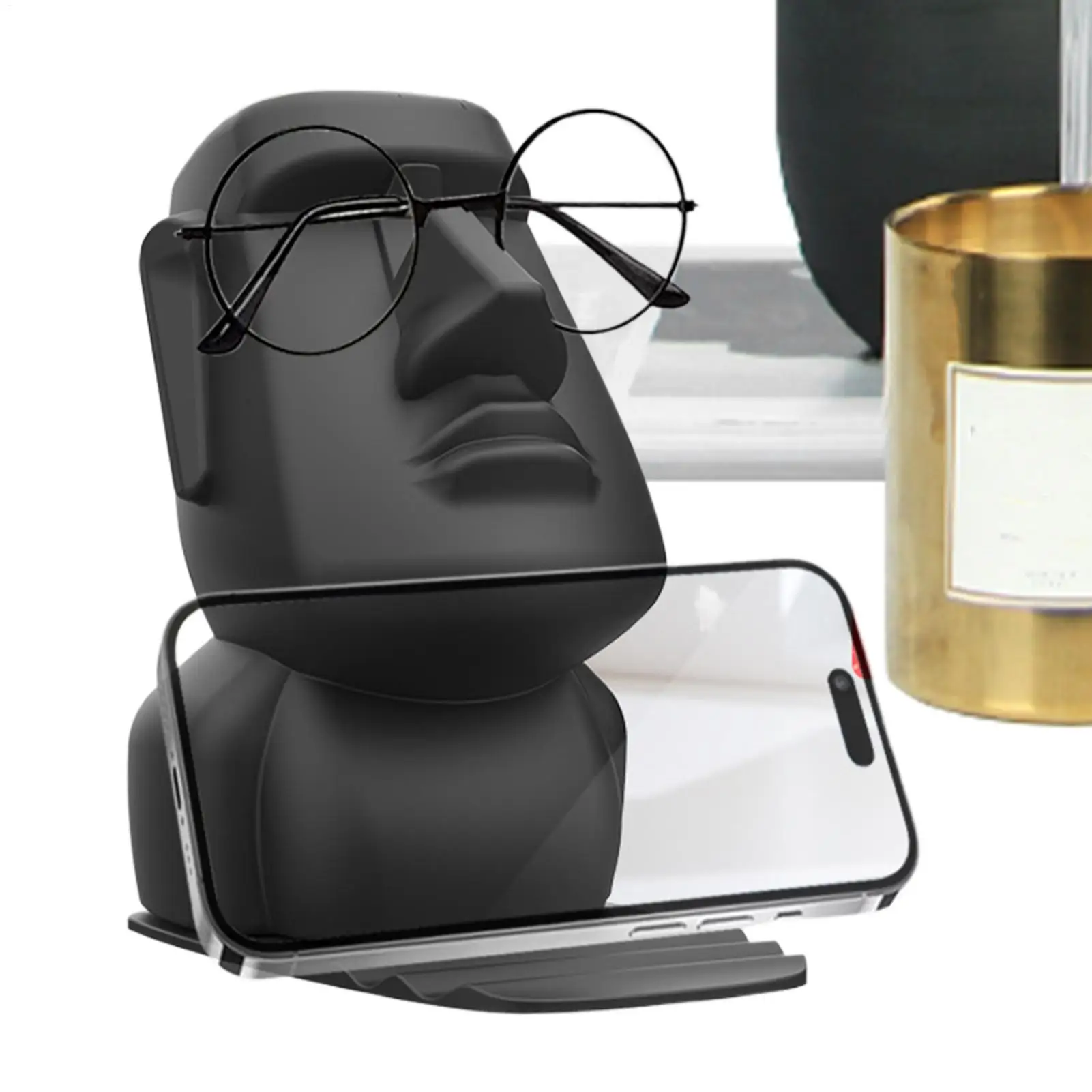 Eyeglasses Face Display Stand Easter Island Sculpture Sunglass Holder Interesting Stone Decorated Glasses Frames