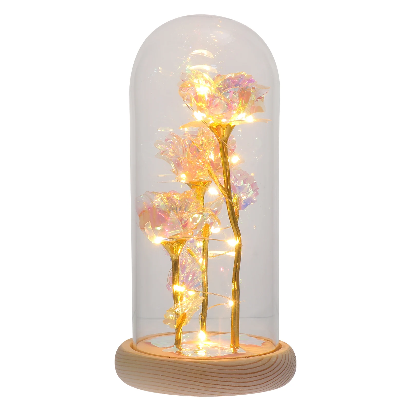 

Gold Foil Rose Ornament Home Decor Light up Glass Dome Flower Adornment Luminous Cover