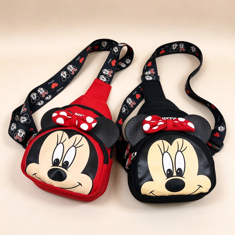 1pc Disney Mickey And Minnie Children's Chest Bag, Cute Cartoon Crossbody Bag, Shoulder Bag, Casual Backpack, Birthday Gift