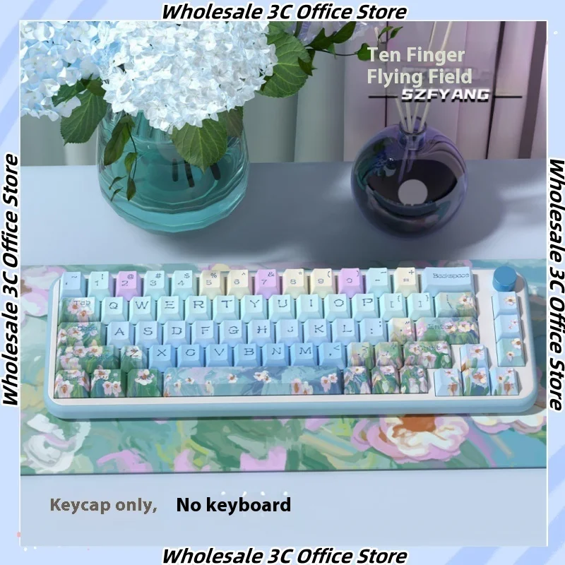 Akko Little Daisy Gradient Blue Spline cap PBT 75 Mechanical Keyboard Cherry MCA MDA Height RK VGN Thermal sublimation