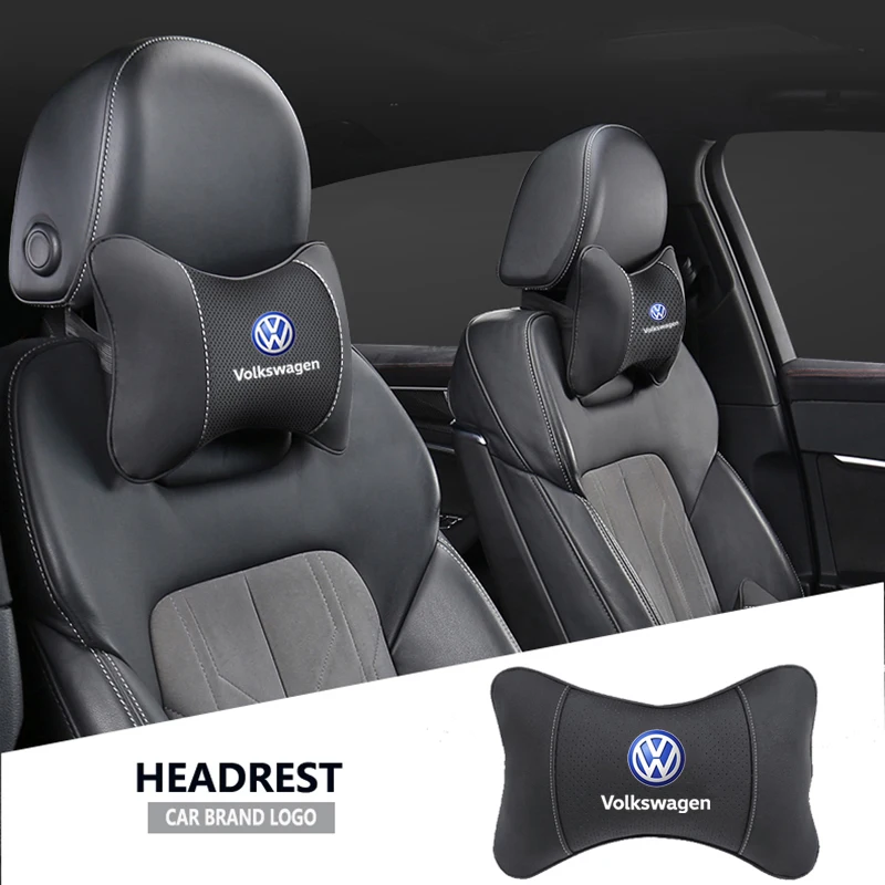 1Pcs Car Seat Headrest Auto Logo Neck Pillow For Volkswagen Polo Golf Tiguan Passat Touareg Magotan ID.3 Touran Beetle T-Cross