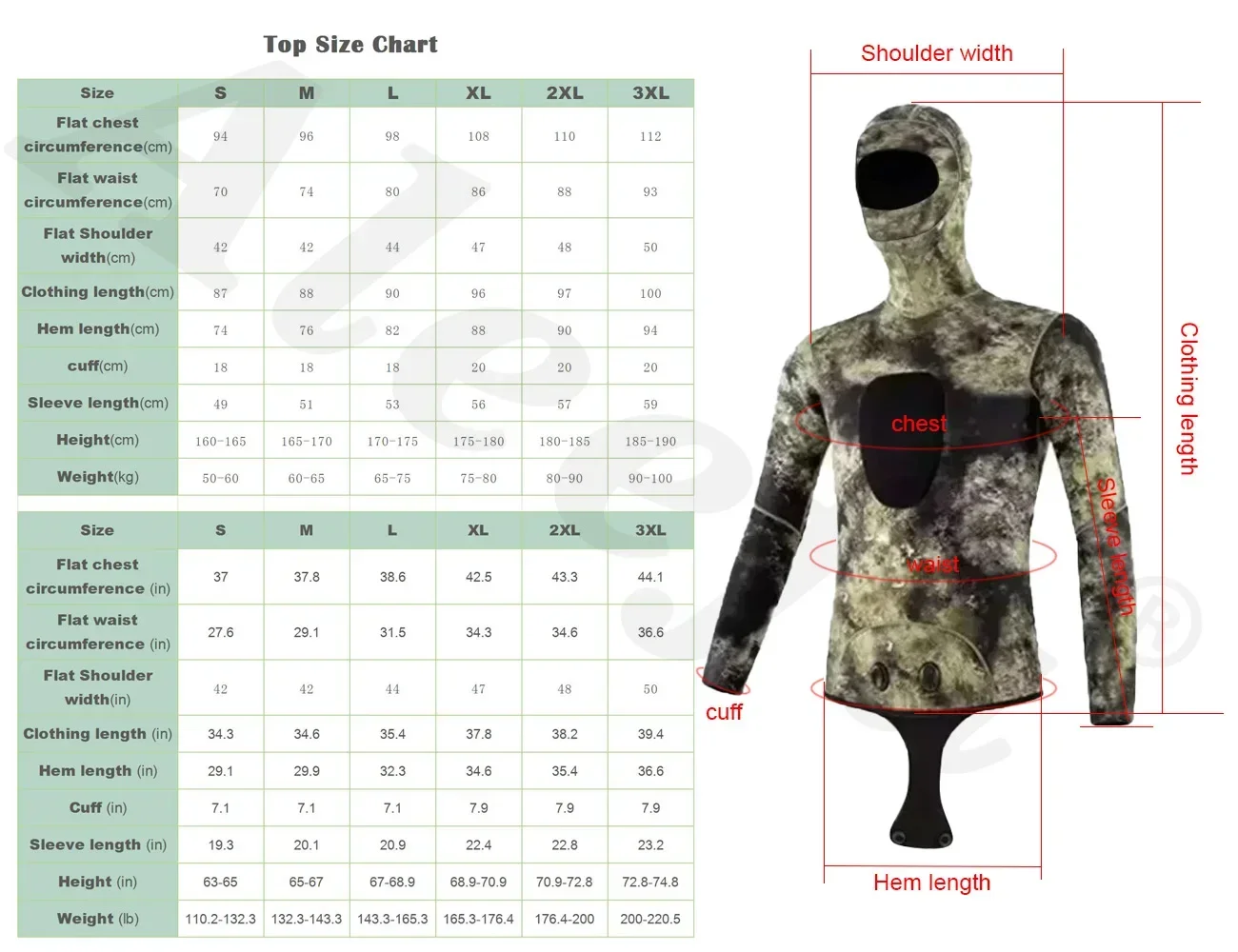 Wetsuit Men 5mm Neoprene Spearfishing Scuba Diving Suit  Camouflage 2pieces Keep Warm Fishing   Surfers with Chloroprene